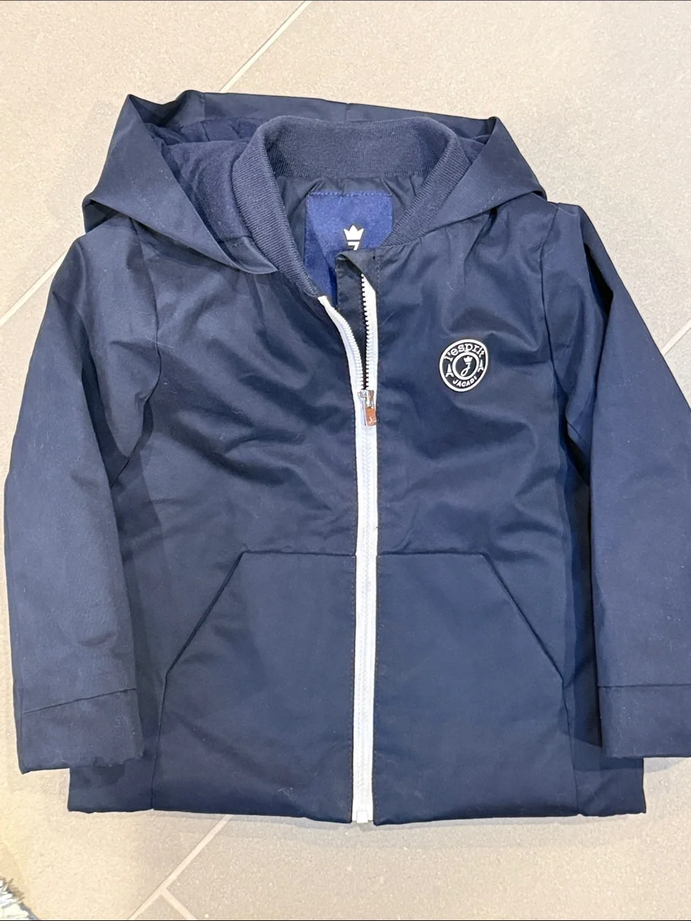 Baby Boy Navy Hooded Zip Jacket with White Zipper